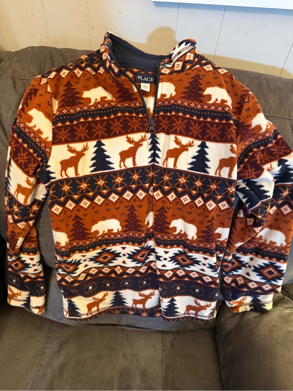 The Childrens Place Boy’s Rust Patterned Half-Zip Fleece Sweater